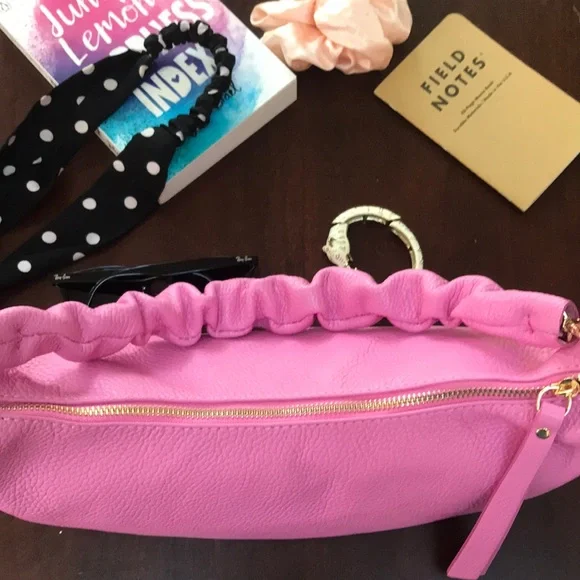 Ultra Pink Italian Leather Crescent / Sling Shoulder Bag - Picture 11 of 12